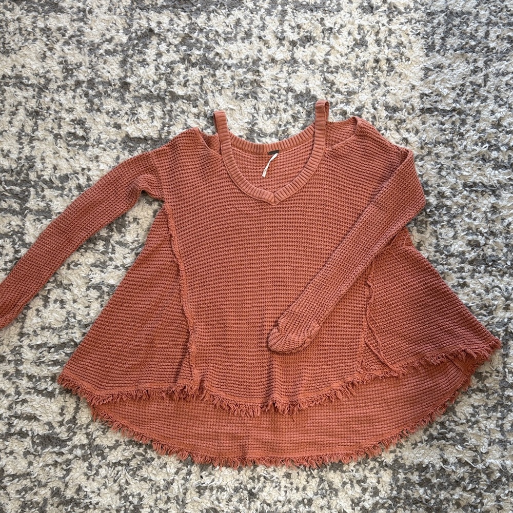Free People Rust / Light Pink Distressed Sweater